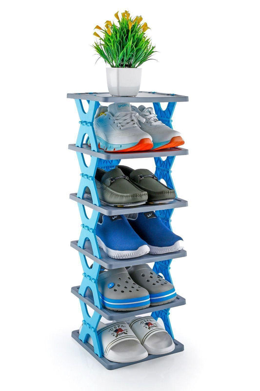 Homava 5 Layer Shoe Rack X Design Lightweight Adjustable Plastic Foldable Shoe Cabinet Storage Portable Folding Space Saving Shoe Organizer Home and Office | Multicolor