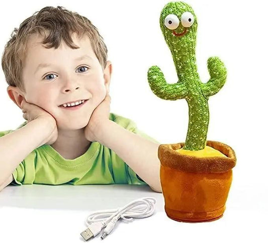 SUPER TOY Dancing Cactus Talking Plush Toy with Singing & Recording Function Rechargeable - Repeat What You Say Electronic Light Up Interactive Toy for Toddler with USB Charging Cable - Pack of 1