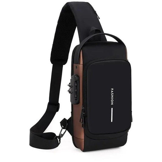 BRIGATTES Sling Bag for Men Crossbody Chest Backpack Men's Shoulder Bag, Hard Shell Anti-Theft Chest Bag with USB Charging Port,Messenger Bags Waterproof Polyester Slim Travel Handbag